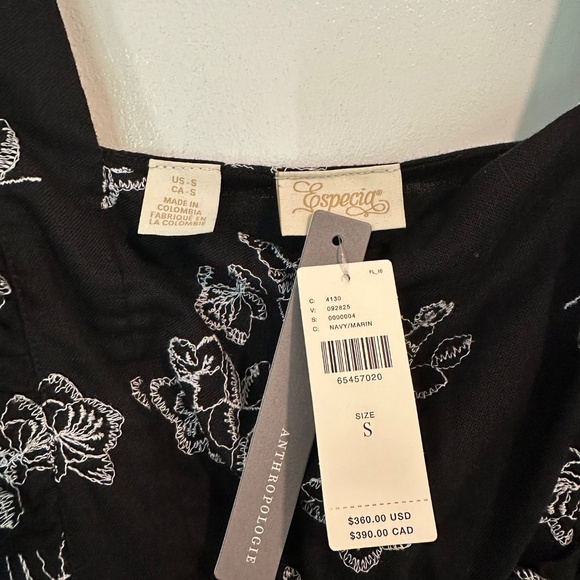 Especia Embroidered Floral Maxi Dress Ruffles Trim Anthropologie Navy - Picture 10 of 10